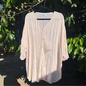 FILLYBOO peach pink orange rayon pleated pin tuck ruffle boho bohemian tunic